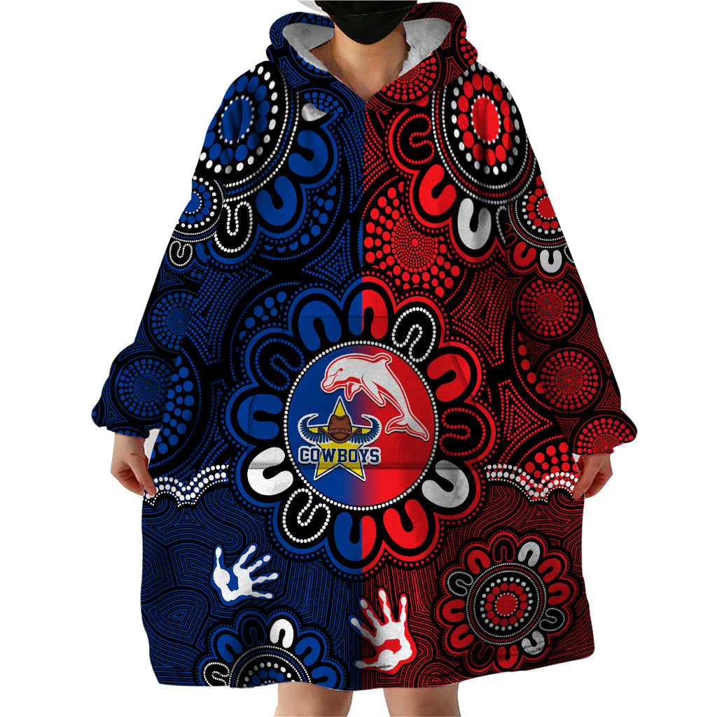 custom-text-and-number-nrl-dolphins-combine-cowboys-rugby-wearable-blanket-hoodie-indigenous-aboriginal-style