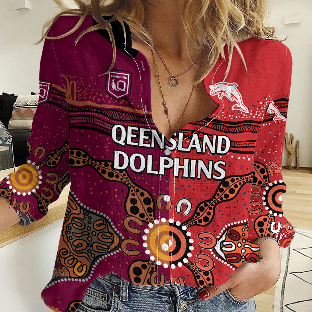 NRL Dolphins Combine Queensland Origin Women Casual Shirt Aboriginal 2023 LT9