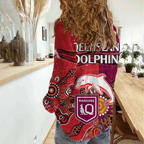 NRL Dolphins Combine Queensland Origin Women Casual Shirt Aboriginal 2023 LT9