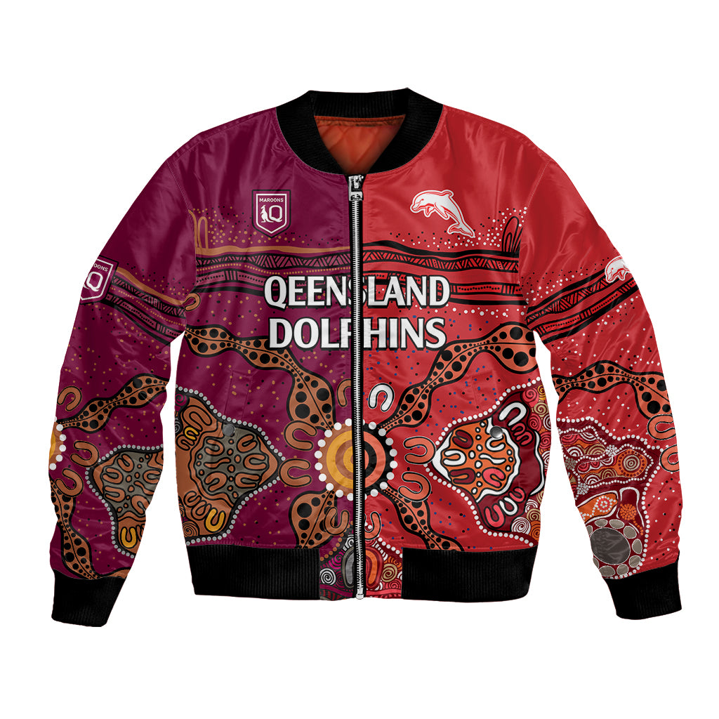 custom-text-and-number-nrl-dolphins-combine-queensland-origin-bomber-jacket-aboriginal-2023