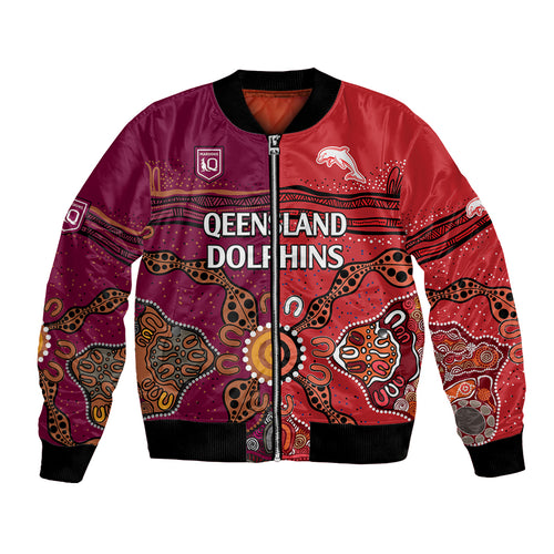 custom-text-and-number-nrl-dolphins-combine-queensland-origin-bomber-jacket-aboriginal-2023