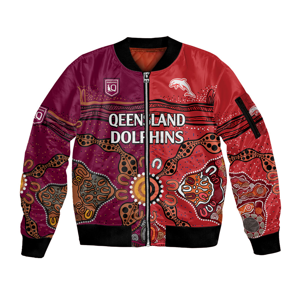 custom-text-and-number-nrl-dolphins-combine-queensland-origin-sleeve-zip-bomber-jacket-aboriginal-2023
