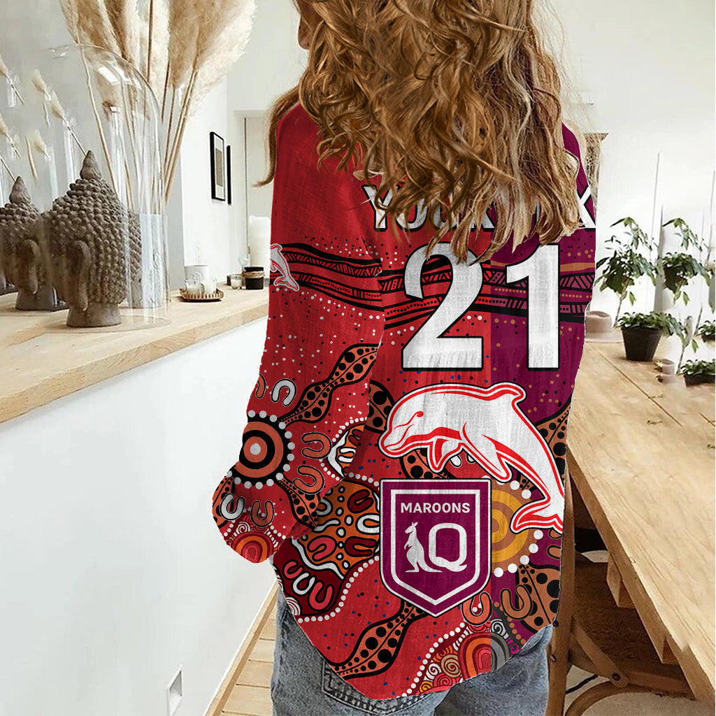 (Custom Text And Number) NRL Dolphins Combine Queensland Origin Women Casual Shirt Aboriginal 2023 LT9