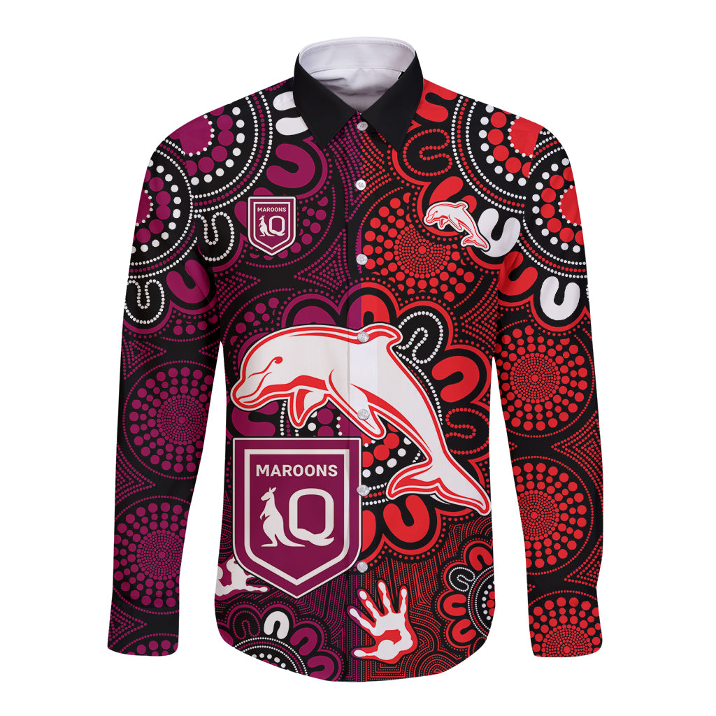 nrl-dolphins-combine-queensland-origin-long-sleeve-button-shirt-indigenous-aboriginal-style