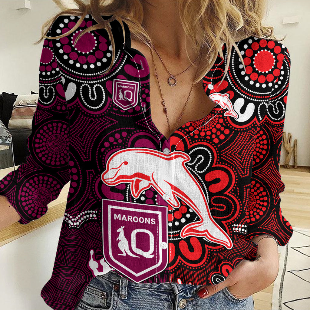 NRL Dolphins Combine Queensland Origin Women Casual Shirt Indigenous Aboriginal Style LT9