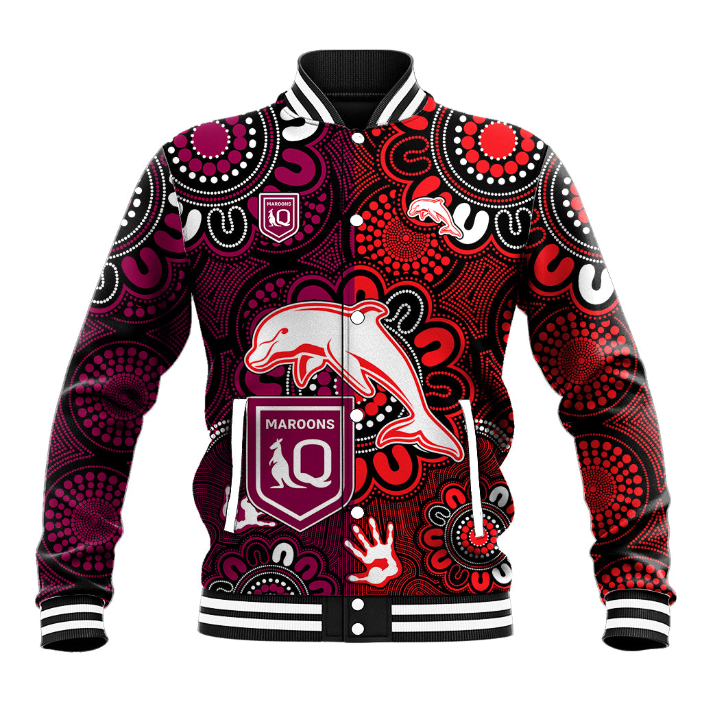 custom-text-and-number-nrl-dolphins-combine-queensland-origin-baseball-jacket-indigenous-aboriginal-style