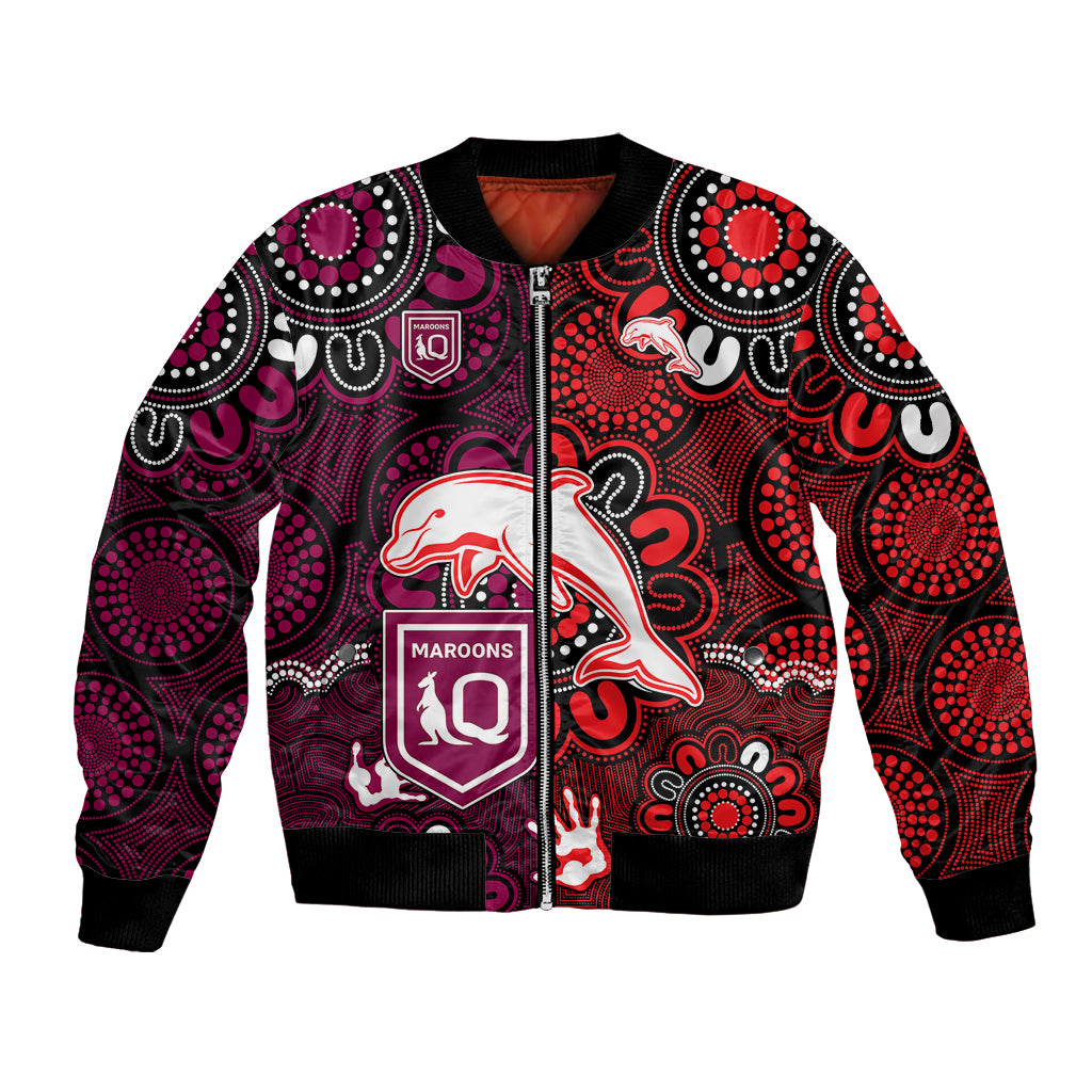 custom-text-and-number-nrl-dolphins-combine-queensland-origin-bomber-jacket-indigenous-aboriginal-style