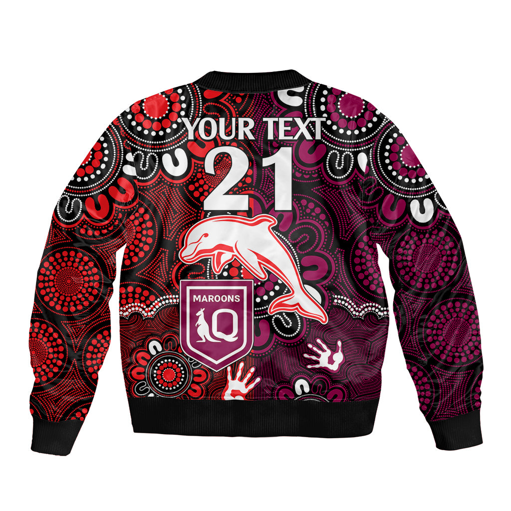 custom-text-and-number-nrl-dolphins-combine-queensland-origin-bomber-jacket-indigenous-aboriginal-style