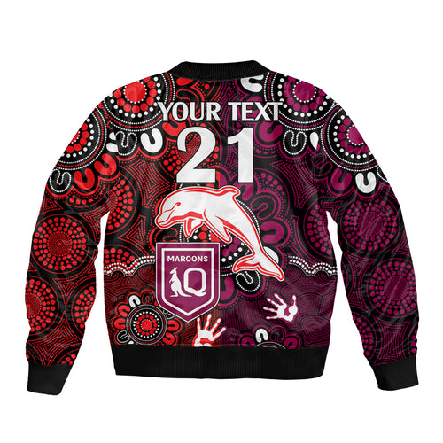 custom-text-and-number-nrl-dolphins-combine-queensland-origin-bomber-jacket-indigenous-aboriginal-style