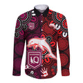 custom-text-and-number-nrl-dolphins-combine-queensland-origin-long-sleeve-button-shirt-indigenous-aboriginal-style