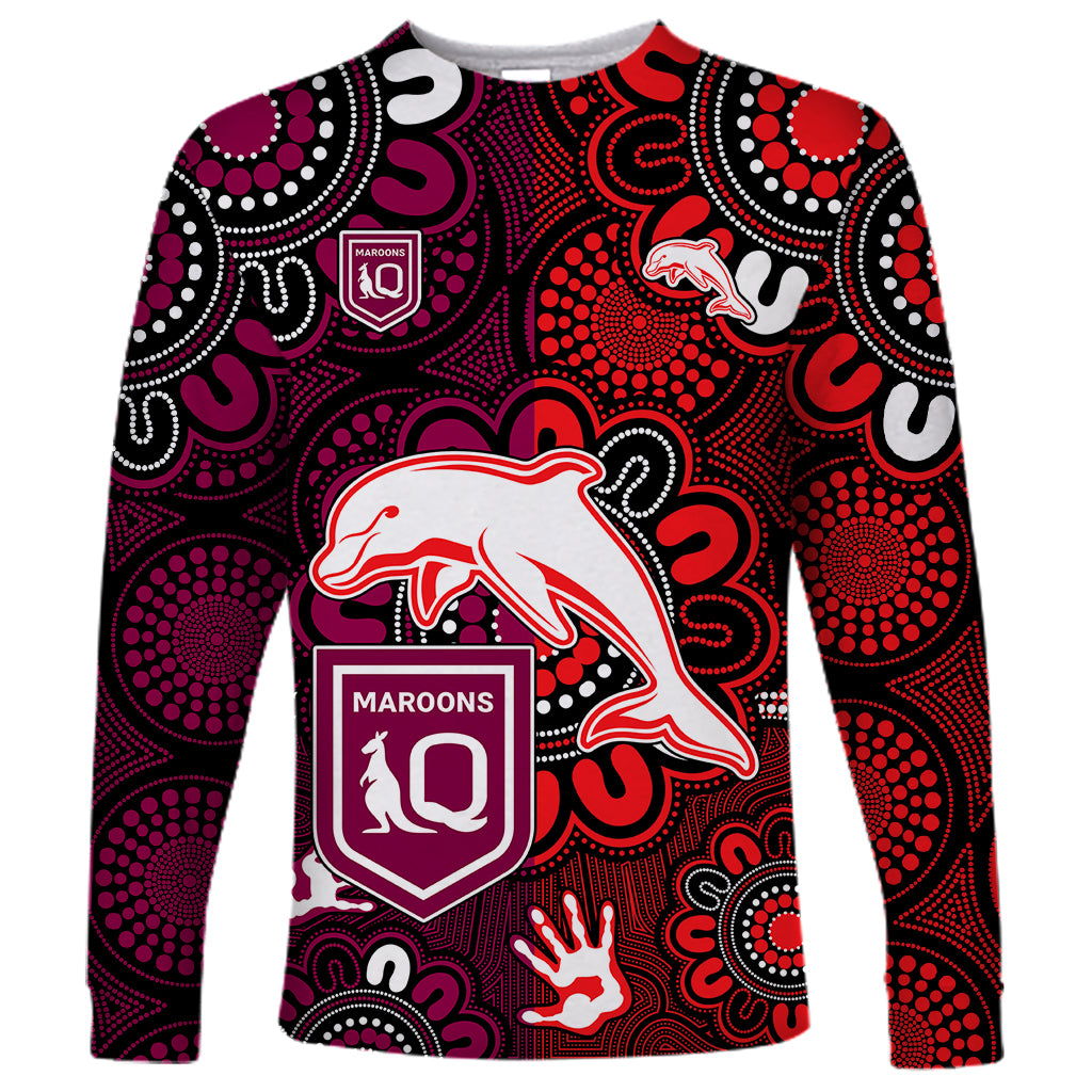 custom-text-and-number-nrl-dolphins-combine-queensland-origin-long-sleeve-shirt-indigenous-aboriginal-style