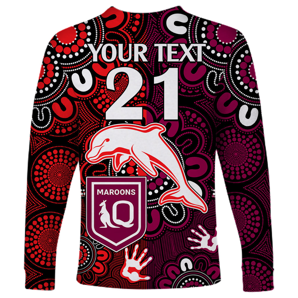 custom-text-and-number-nrl-dolphins-combine-queensland-origin-long-sleeve-shirt-indigenous-aboriginal-style