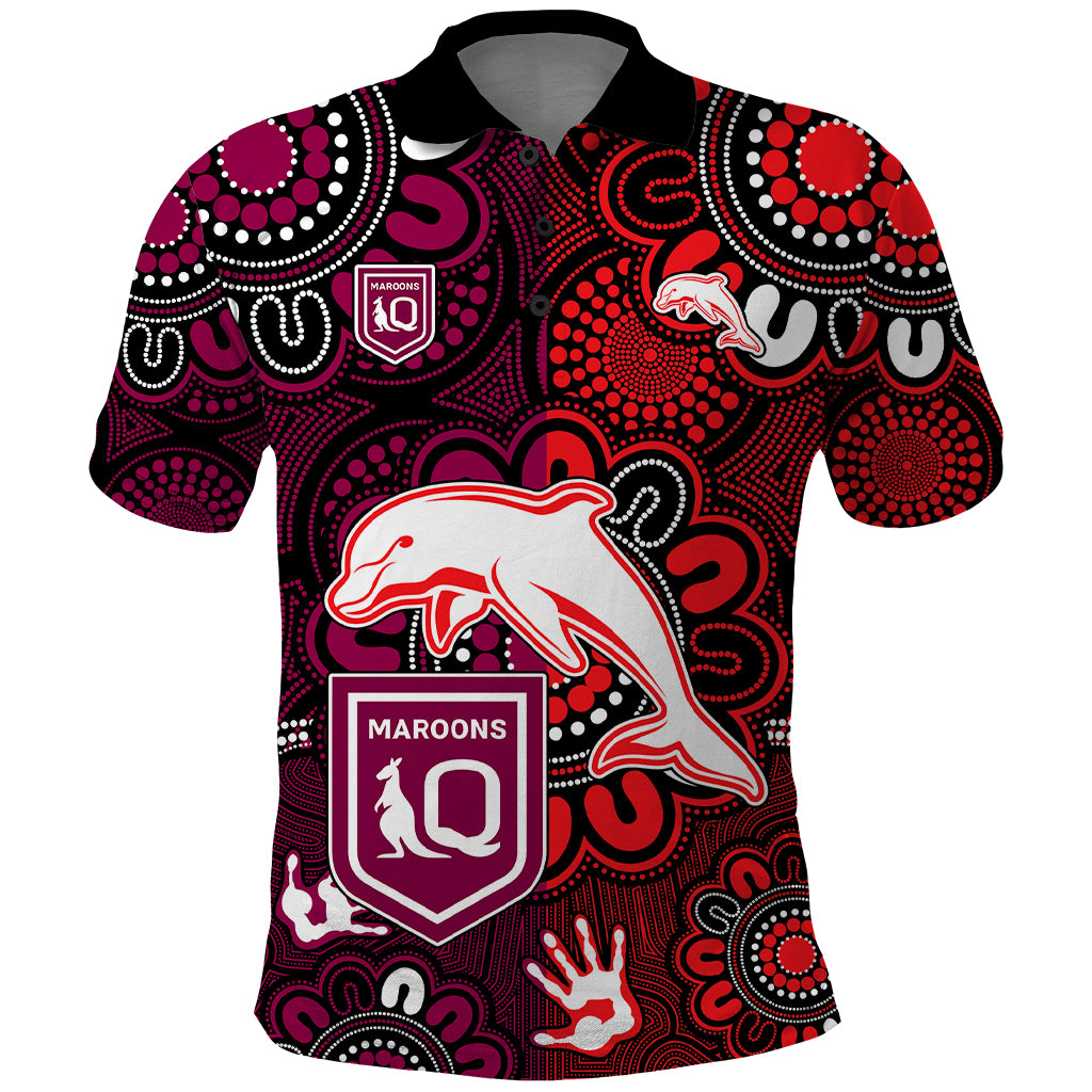 custom-text-and-number-nrl-dolphins-combine-queensland-origin-polo-shirt-indigenous-aboriginal-style