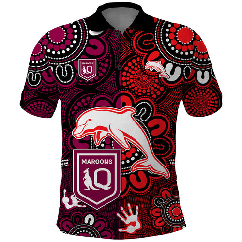 custom-text-and-number-nrl-dolphins-combine-queensland-origin-polo-shirt-indigenous-aboriginal-style