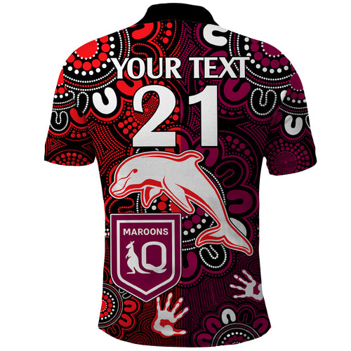 custom-text-and-number-nrl-dolphins-combine-queensland-origin-polo-shirt-indigenous-aboriginal-style
