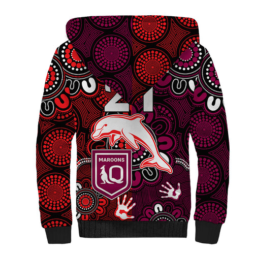 custom-text-and-number-nrl-dolphins-combine-queensland-origin-sherpa-hoodie-indigenous-aboriginal-style