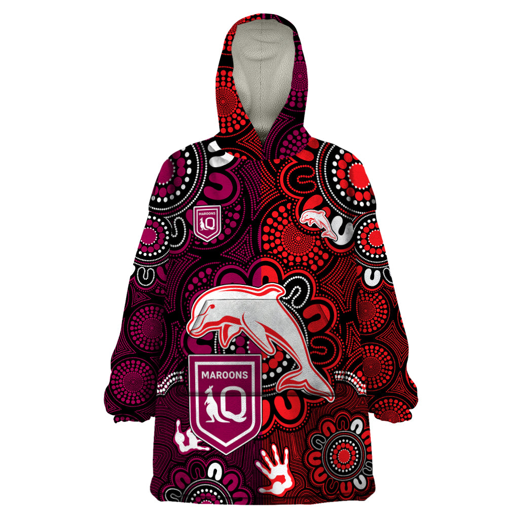 custom-text-and-number-nrl-dolphins-combine-queensland-origin-wearable-blanket-hoodie-indigenous-aboriginal-style