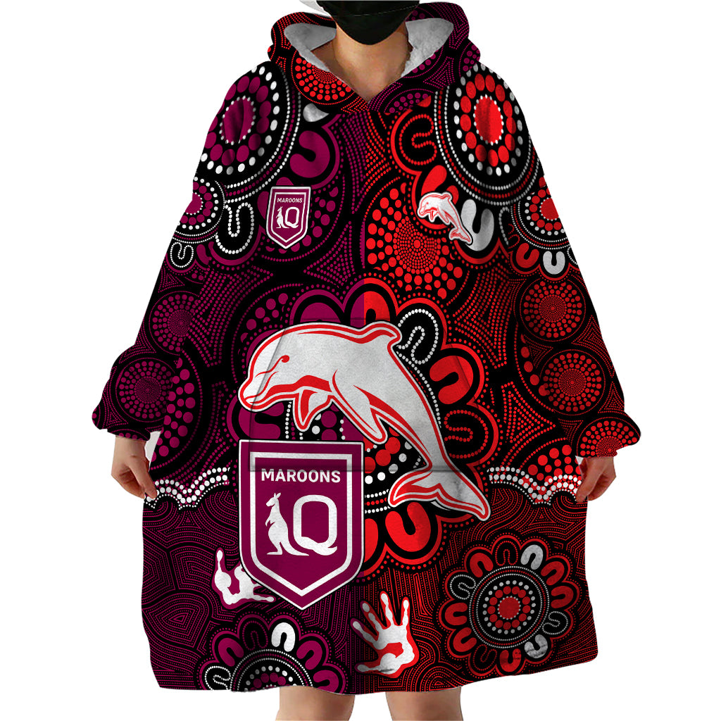 custom-text-and-number-nrl-dolphins-combine-queensland-origin-wearable-blanket-hoodie-indigenous-aboriginal-style