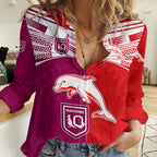 NRL Dolphins Combine Queensland Origin Women Casual Shirt Sporty Style 2023 LT9