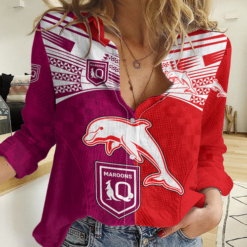 NRL Dolphins Combine Queensland Origin Women Casual Shirt Sporty Style 2023 LT9
