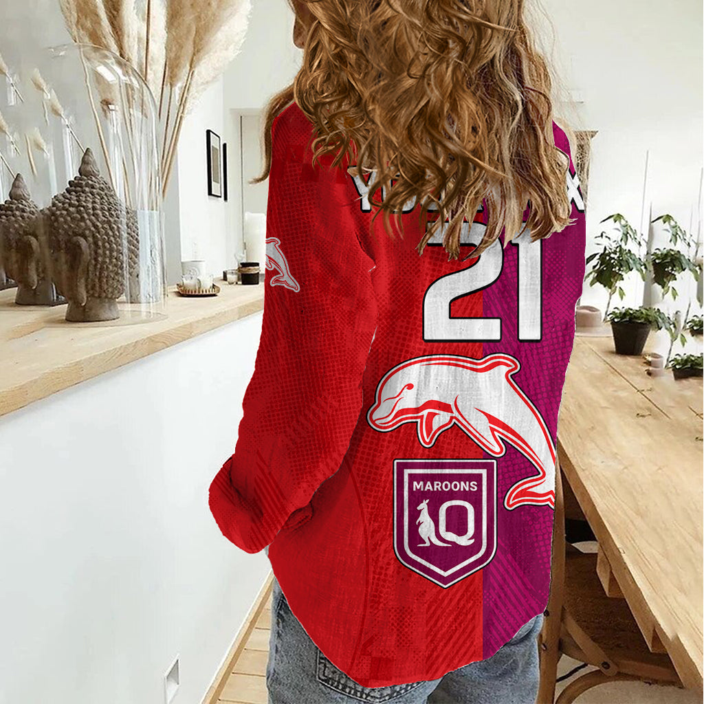 (Custom Text And Number) NRL Dolphins Combine Queensland Origin Women Casual Shirt Sporty Style 2023 LT9