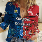 NRL Half Dolphins and Half Cowboys Rugby Women Casual Shirt Aboriginal 2023 LT9