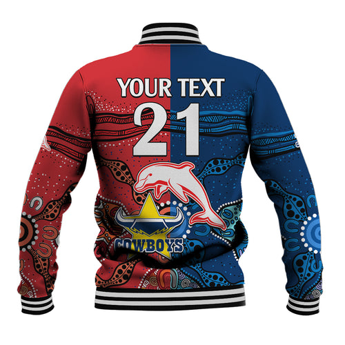 custom-text-and-number-nrl-half-dolphins-and-half-cowboys-rugby-baseball-jacket-aboriginal-2023