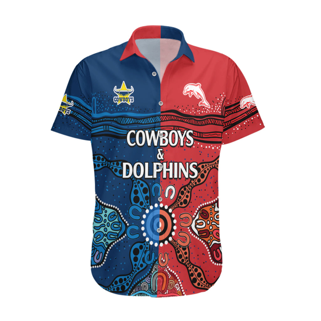 custom-text-and-number-nrl-half-dolphins-and-half-cowboys-rugby-hawaiian-shirt-aboriginal-2023