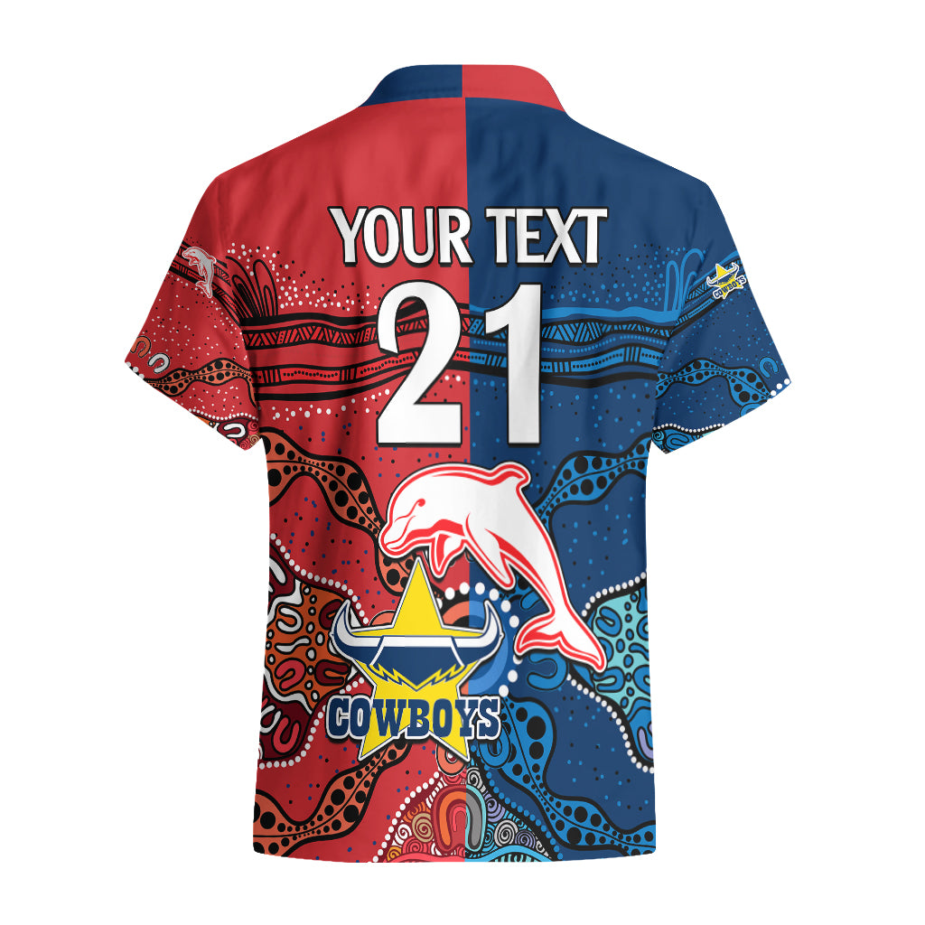custom-text-and-number-nrl-half-dolphins-and-half-cowboys-rugby-hawaiian-shirt-aboriginal-2023