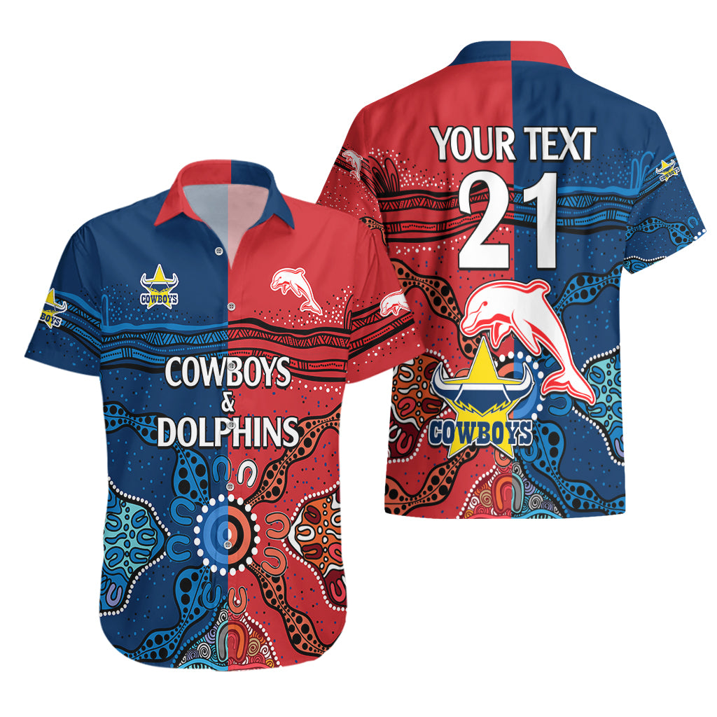 custom-text-and-number-nrl-half-dolphins-and-half-cowboys-rugby-hawaiian-shirt-aboriginal-2023