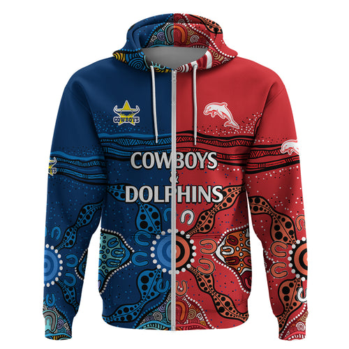custom-text-and-number-nrl-half-dolphins-and-half-cowboys-rugby-hoodie-aboriginal-2023
