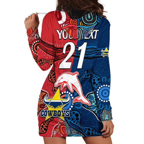 custom-text-and-number-nrl-half-dolphins-and-half-cowboys-rugby-hoodie-dress-aboriginal-2023