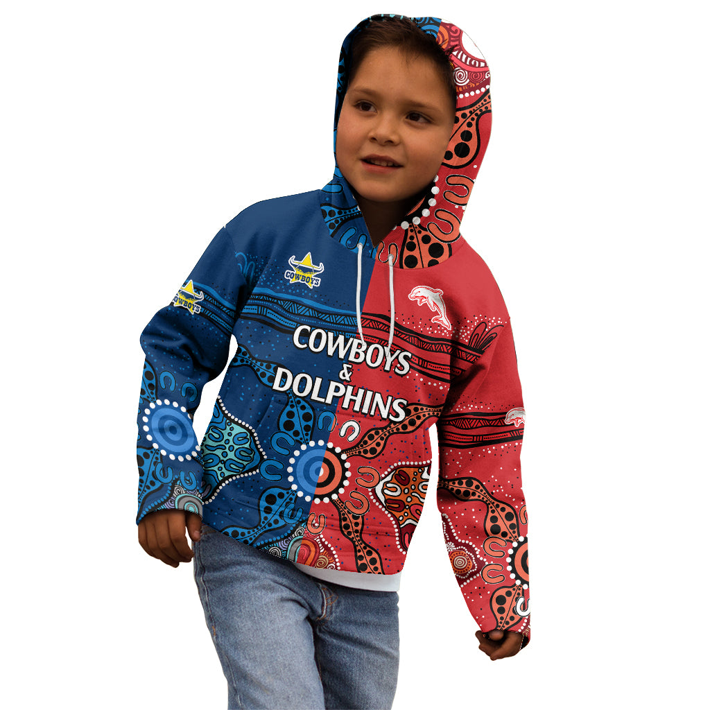 custom-text-and-number-nrl-half-dolphins-and-half-cowboys-rugby-kid-hoodie-aboriginal-2023