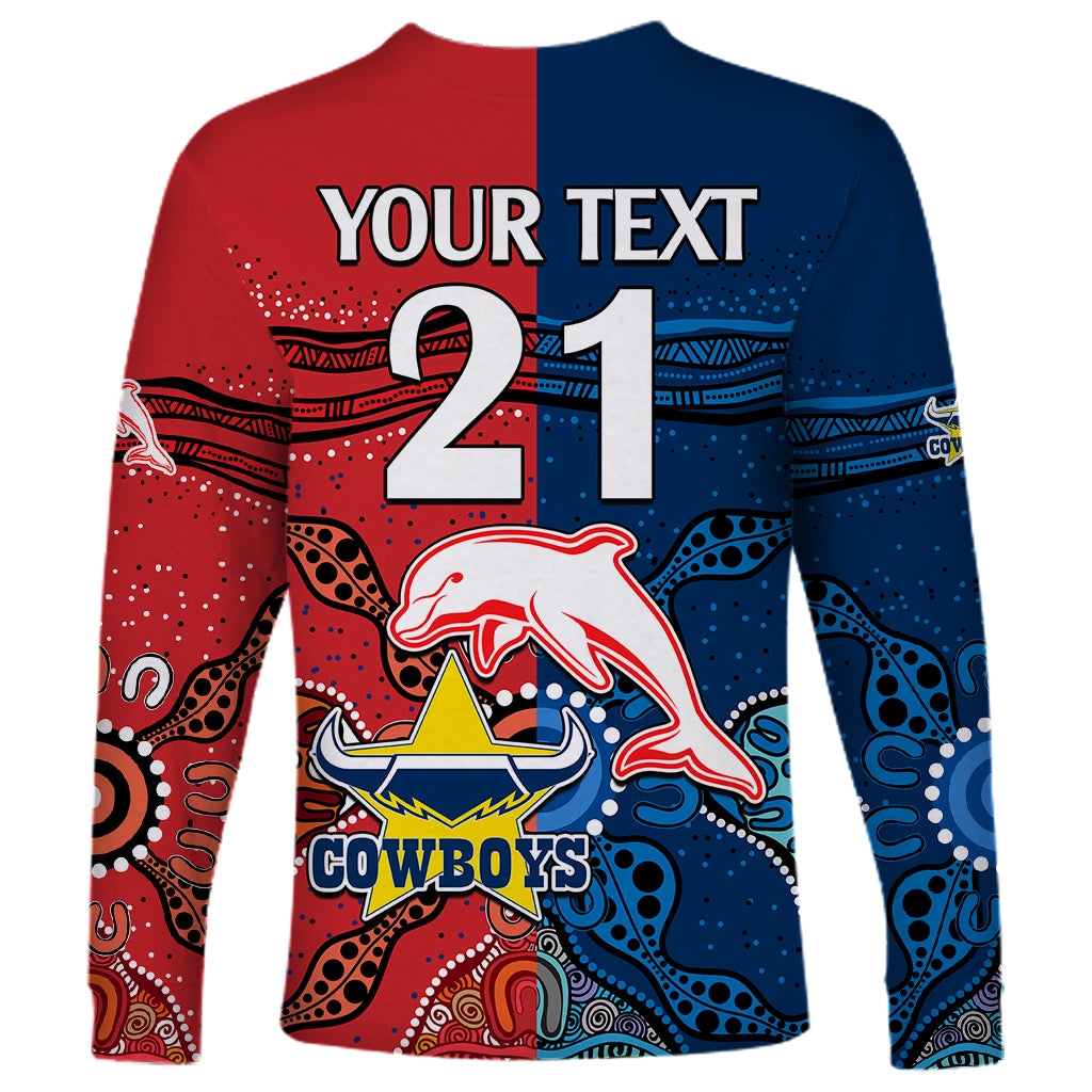custom-text-and-number-nrl-half-dolphins-and-half-cowboys-rugby-long-sleeve-shirt-aboriginal-2023