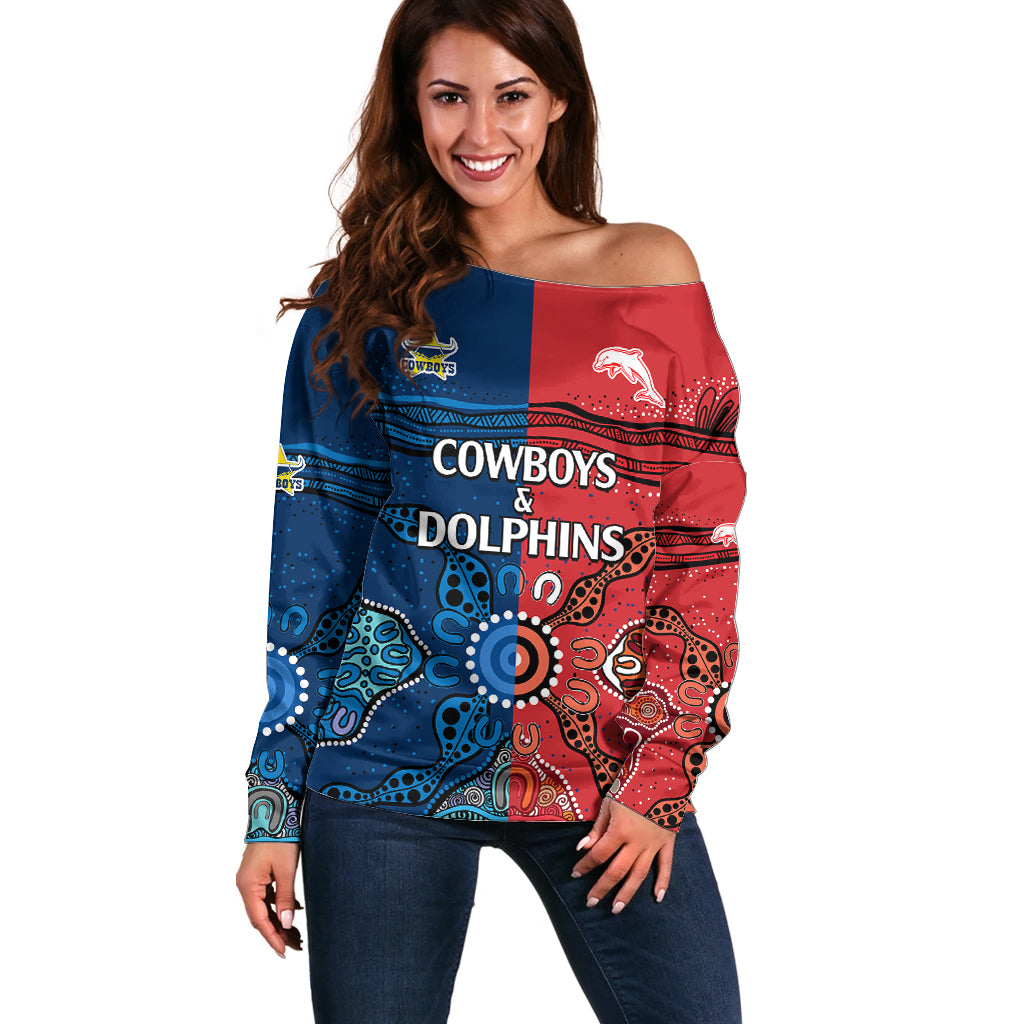 custom-text-and-number-nrl-half-dolphins-and-half-cowboys-rugby-off-shoulder-sweater-aboriginal-2023