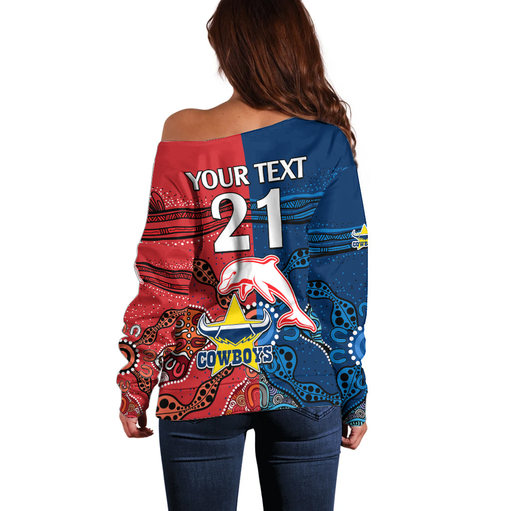 custom-text-and-number-nrl-half-dolphins-and-half-cowboys-rugby-off-shoulder-sweater-aboriginal-2023