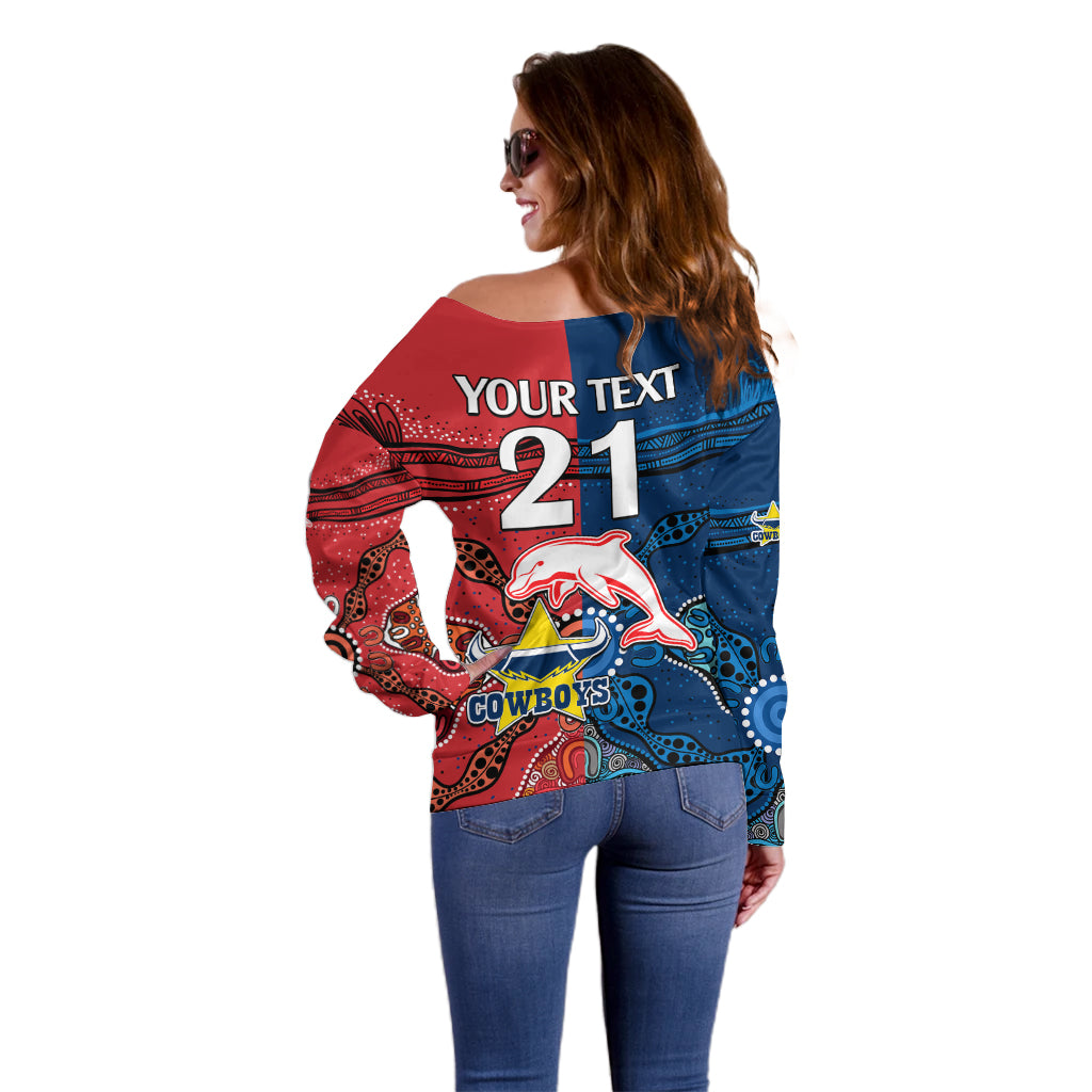 custom-text-and-number-nrl-half-dolphins-and-half-cowboys-rugby-off-shoulder-sweater-aboriginal-2023