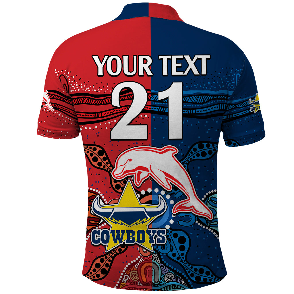 custom-text-and-number-nrl-half-dolphins-and-half-cowboys-rugby-polo-shirt-aboriginal-2023