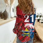 (Custom Text And Number) NRL Half Dolphins and Half Cowboys Rugby Women Casual Shirt Aboriginal 2023 LT9