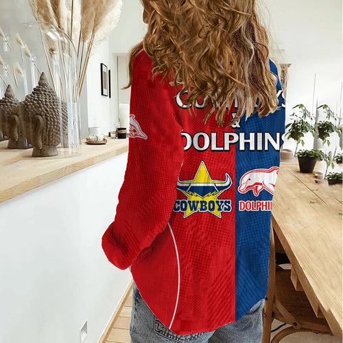 NRL Half Dolphins and Half Cowboys Rugby Women Casual Shirt Sporty Style LT9