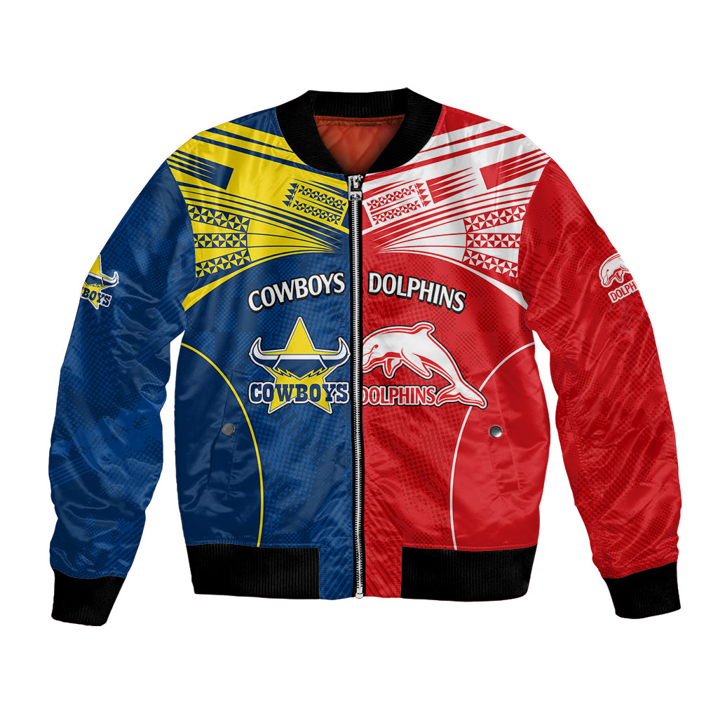 custom-text-and-number-nrl-half-dolphins-and-half-cowboys-rugby-bomber-jacket-sporty-style