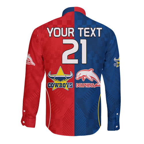 custom-text-and-number-nrl-half-dolphins-and-half-cowboys-rugby-long-sleeve-button-shirt-sporty-style