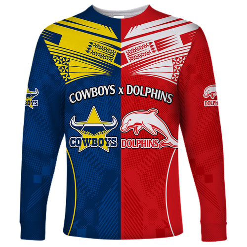 custom-text-and-number-nrl-half-dolphins-and-half-cowboys-rugby-long-sleeve-shirt-sporty-style