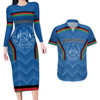Custom Afghanistan Cricket Couples Matching Long Sleeve Bodycon Dress and Hawaiian Shirt Afghan Coat Of Arm with Special Flag