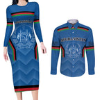 Custom Afghanistan Cricket Couples Matching Long Sleeve Bodycon Dress and Long Sleeve Button Shirt Afghan Coat Of Arm with Special Flag