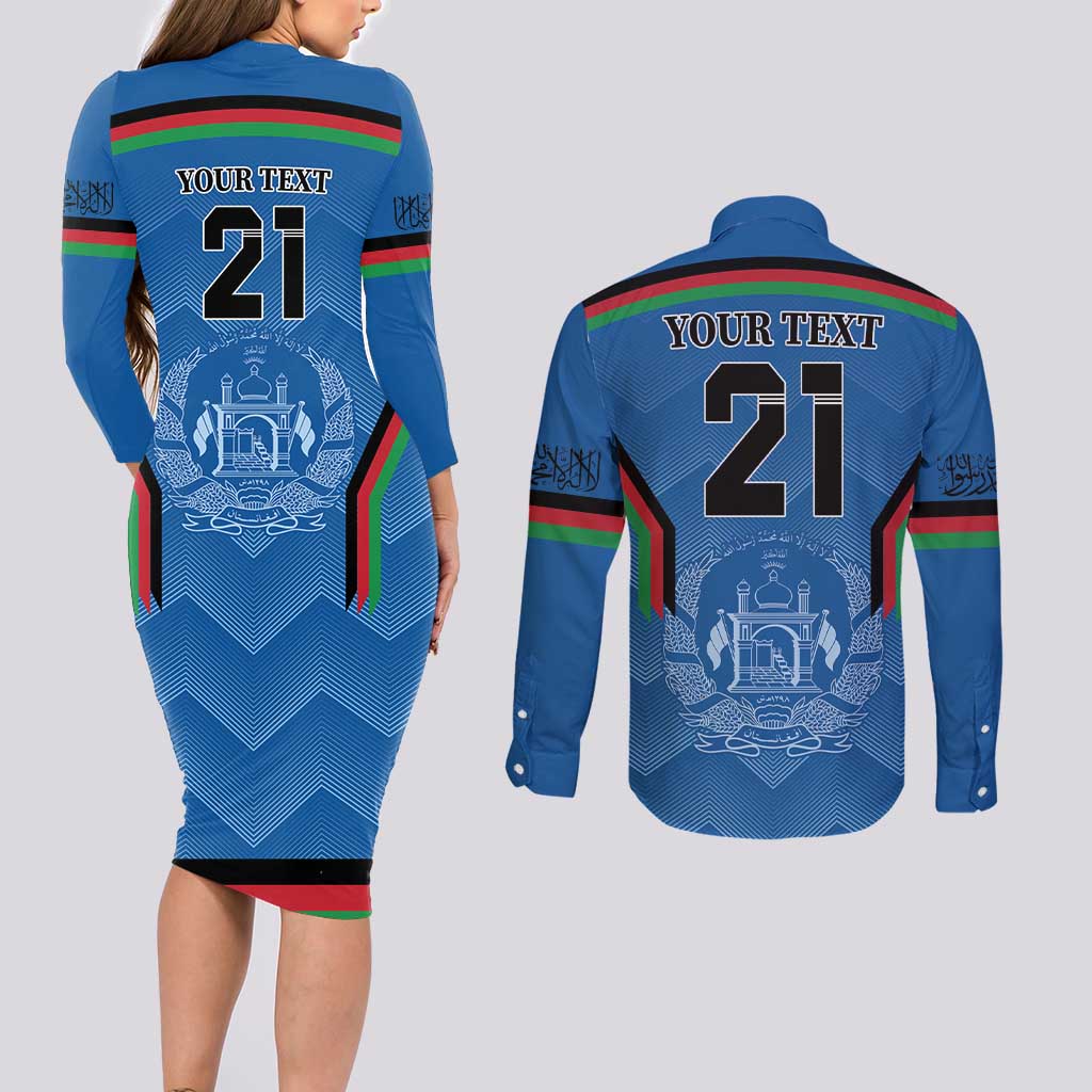 Custom Afghanistan Cricket Couples Matching Long Sleeve Bodycon Dress and Long Sleeve Button Shirt Afghan Coat Of Arm with Special Flag