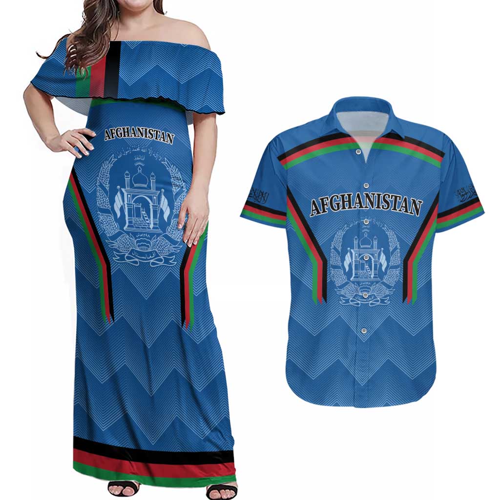 Custom Afghanistan Cricket Couples Matching Off Shoulder Maxi Dress and Hawaiian Shirt Afghan Coat Of Arm with Special Flag