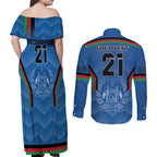 Custom Afghanistan Cricket Couples Matching Off Shoulder Maxi Dress and Long Sleeve Button Shirt Afghan Coat Of Arm with Special Flag