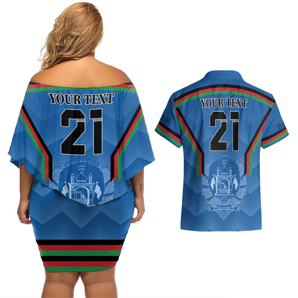 Custom Afghanistan Cricket Couples Matching Off Shoulder Short Dress and Hawaiian Shirt Afghan Coat Of Arm with Special Flag