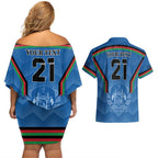 Custom Afghanistan Cricket Couples Matching Off Shoulder Short Dress and Hawaiian Shirt Afghan Coat Of Arm with Special Flag